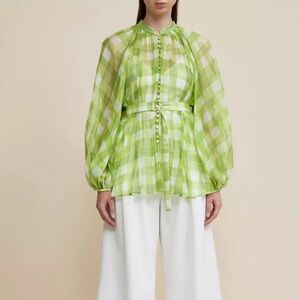 Acler ‘Astone’ Citron Gingham Top Sz 2